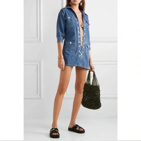 SOLID & STRIPED | Dresses | Solid Striped Blue Denim Lace Up Safari Mini  Dress Size Small | Poshmark